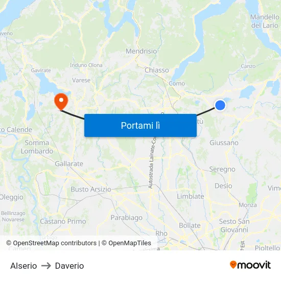 Alserio to Daverio map