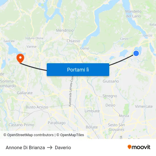 Annone Di Brianza to Daverio map
