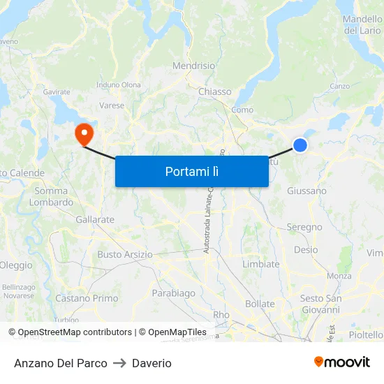 Anzano Del Parco to Daverio map