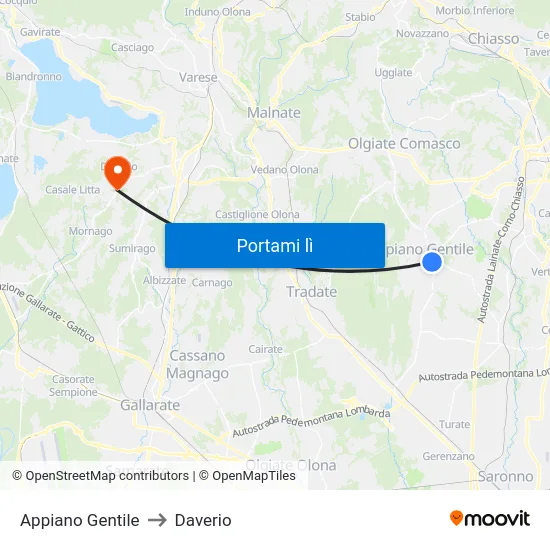 Appiano Gentile to Daverio map