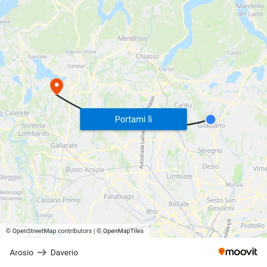 Arosio to Daverio map
