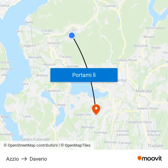 Azzio to Daverio map