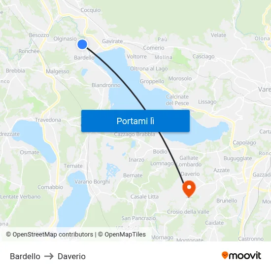 Bardello to Daverio map