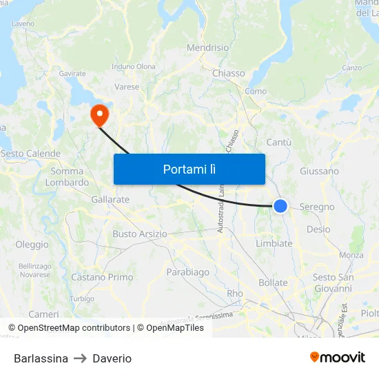 Barlassina to Daverio map