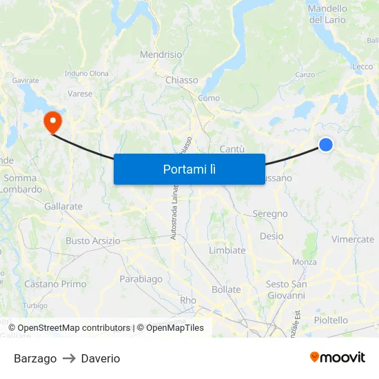 Barzago to Daverio map