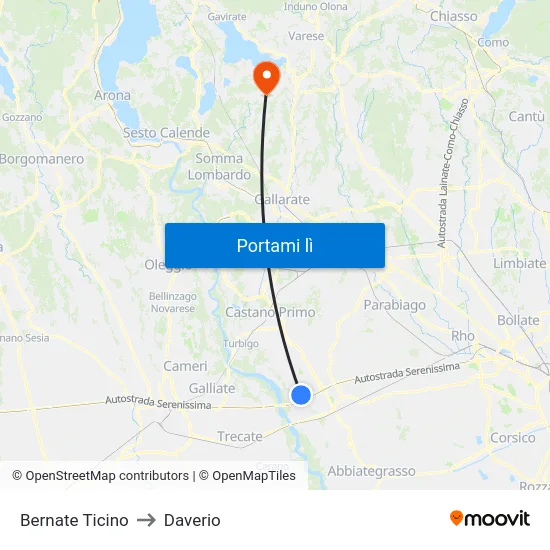 Bernate Ticino to Daverio map
