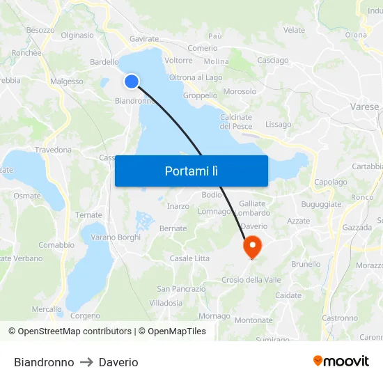 Biandronno to Daverio map