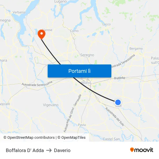 Boffalora D' Adda to Daverio map