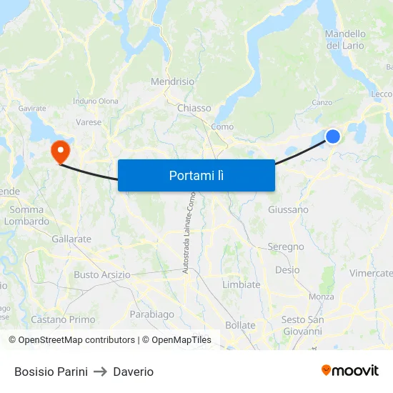 Bosisio Parini to Daverio map