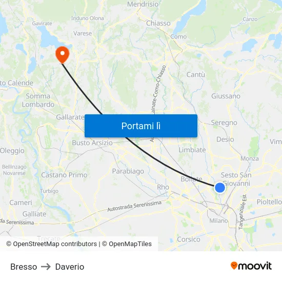 Bresso to Daverio map