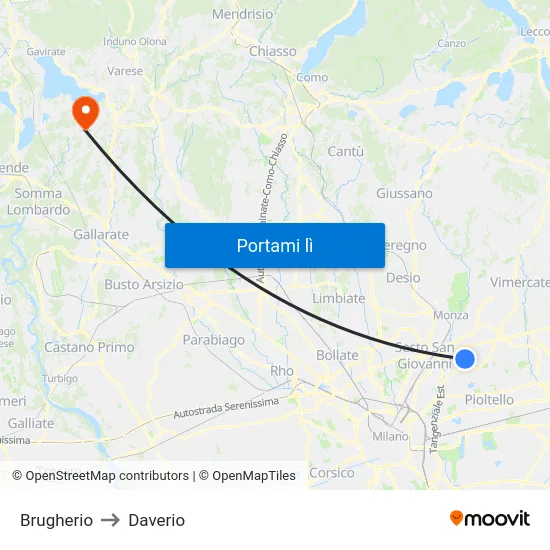 Brugherio to Daverio map