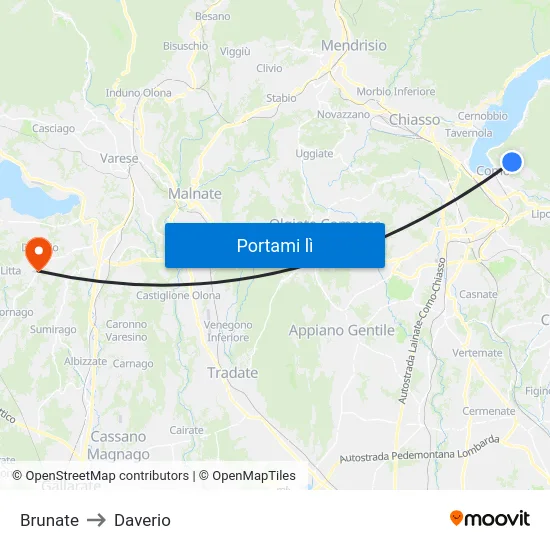 Brunate to Daverio map