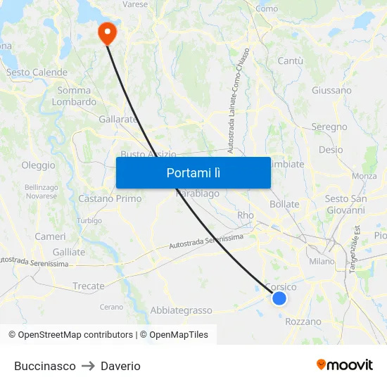 Buccinasco to Daverio map