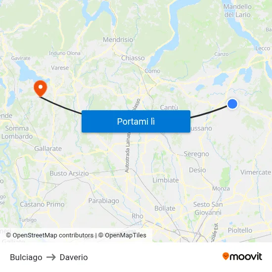 Bulciago to Daverio map