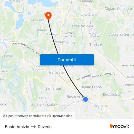 Busto Arsizio to Daverio map