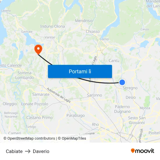 Cabiate to Daverio map