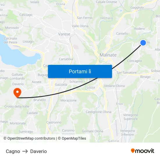 Cagno to Daverio map
