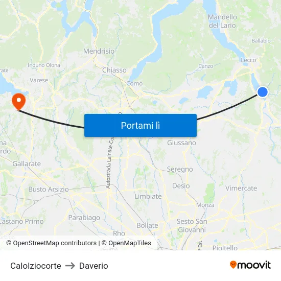 Calolziocorte to Daverio map