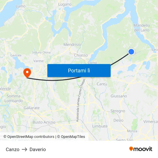 Canzo to Daverio map