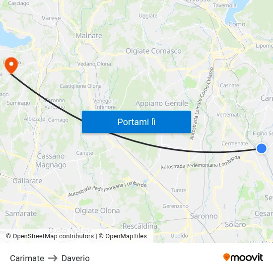 Carimate to Daverio map