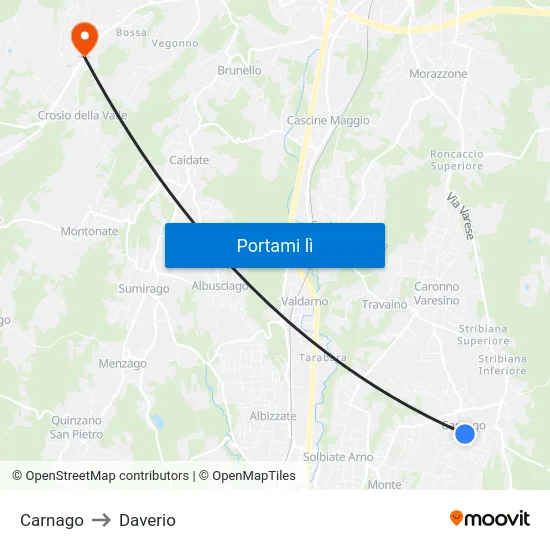 Carnago to Daverio map