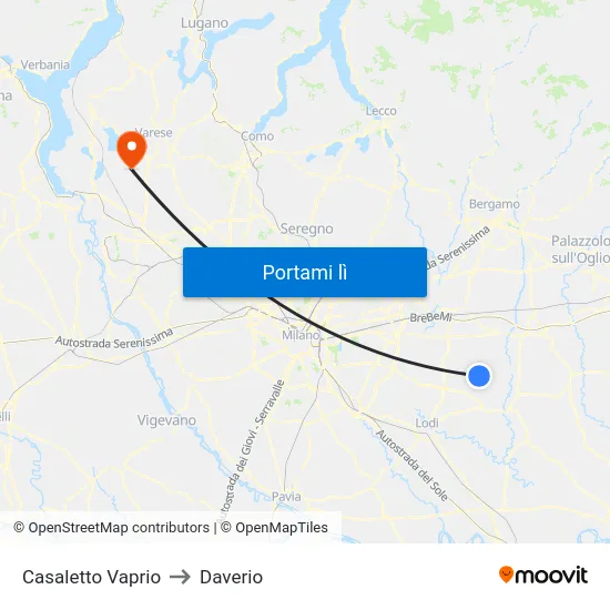 Casaletto Vaprio to Daverio map