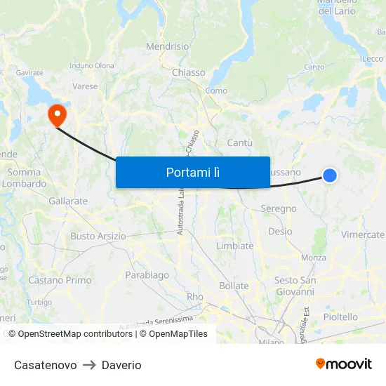 Casatenovo to Daverio map