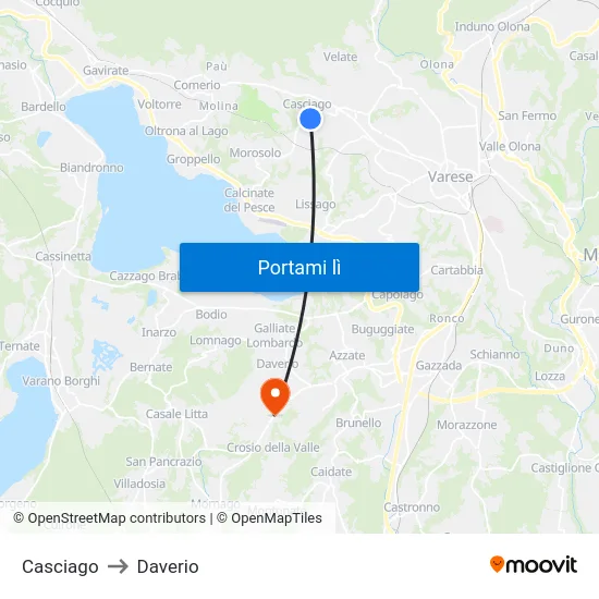 Casciago to Daverio map