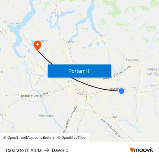 Casirate D' Adda to Daverio map