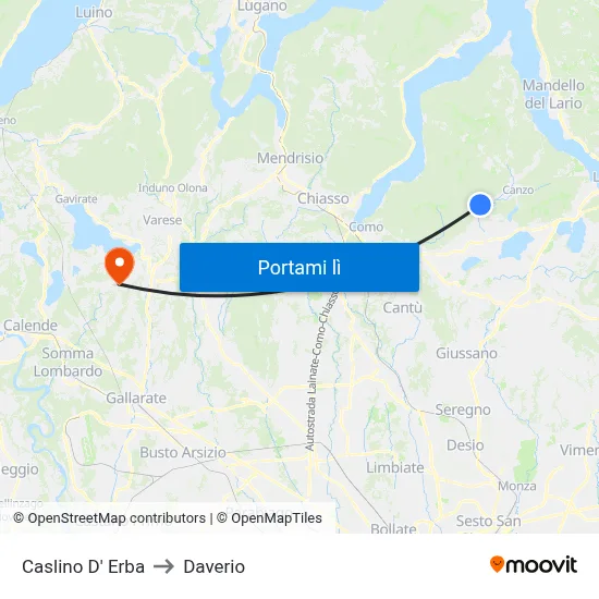 Caslino D' Erba to Daverio map