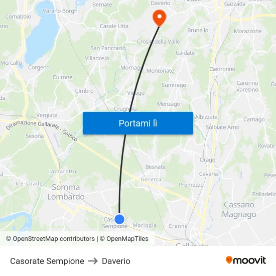 Casorate Sempione to Daverio map