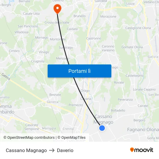 Cassano Magnago to Daverio map