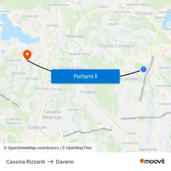 Cassina Rizzardi to Daverio map