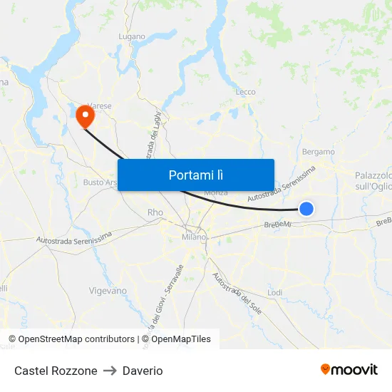 Castel Rozzone to Daverio map