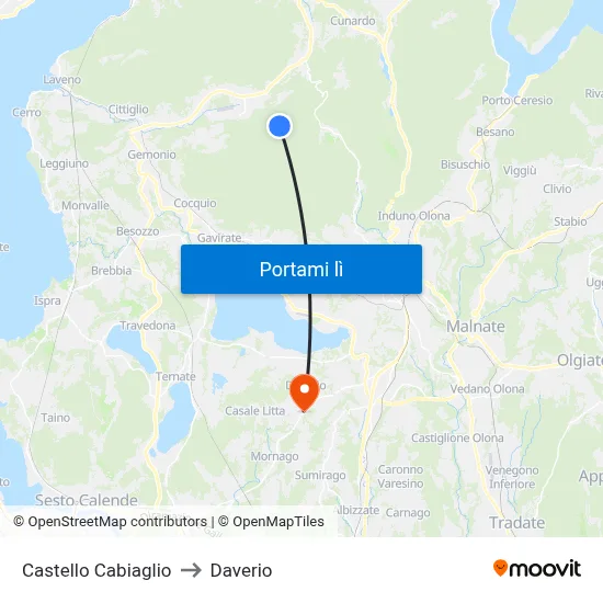 Castello Cabiaglio to Daverio map