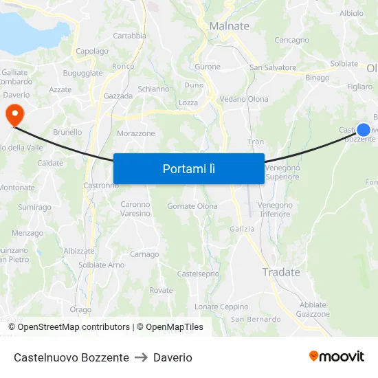 Castelnuovo Bozzente to Daverio map