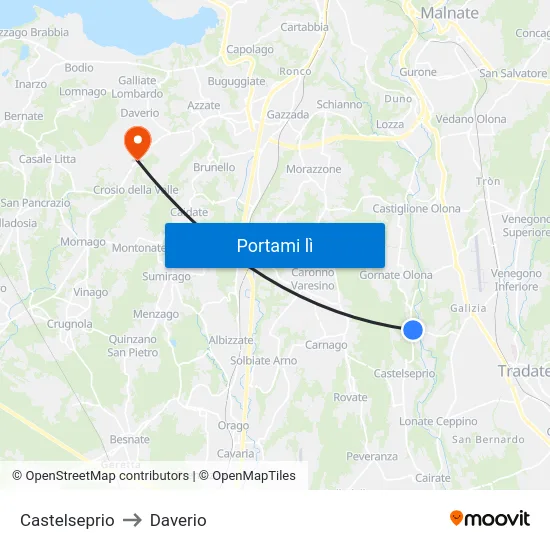 Castelseprio to Daverio map