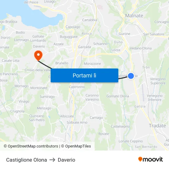 Castiglione Olona to Daverio map