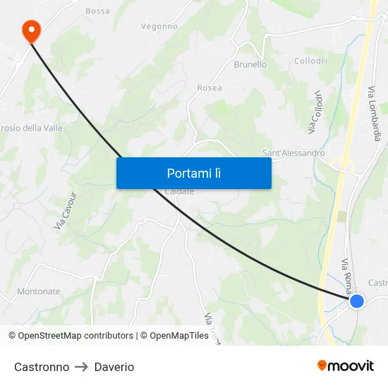 Castronno to Daverio map