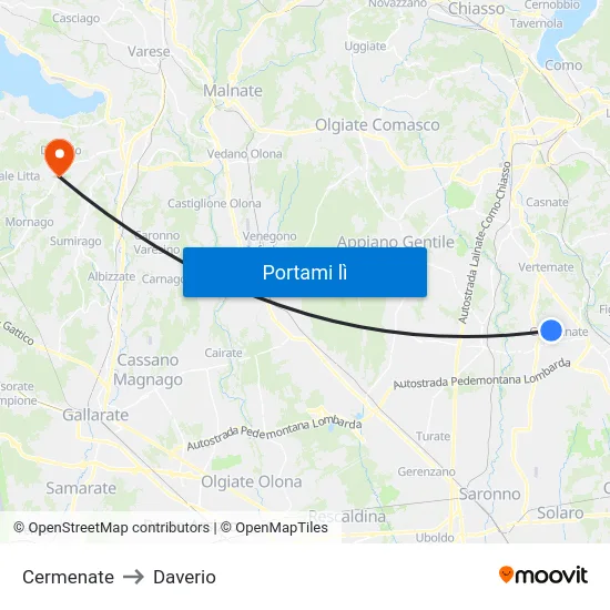 Cermenate to Daverio map