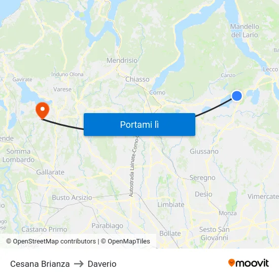 Cesana Brianza to Daverio map