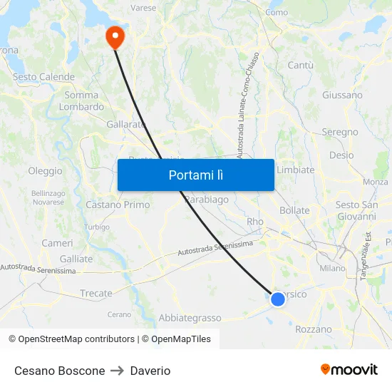 Cesano Boscone to Daverio map
