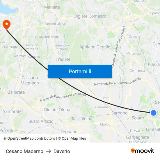 Cesano Maderno to Daverio map