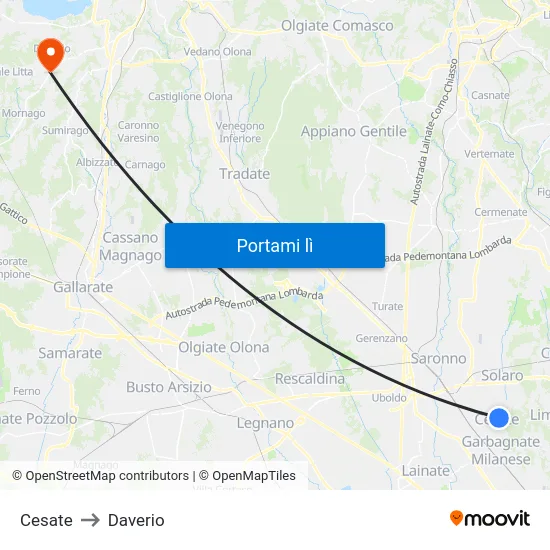 Cesate to Daverio map