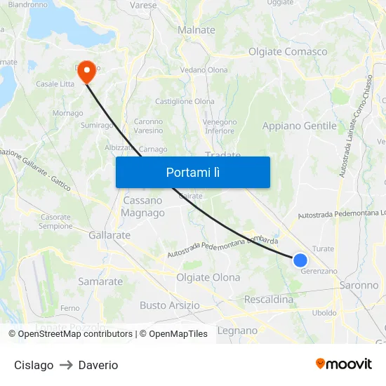 Cislago to Daverio map