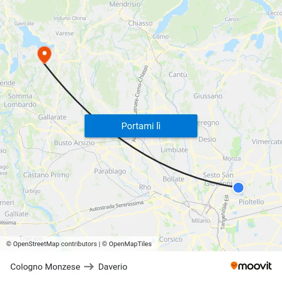 Cologno Monzese to Daverio map