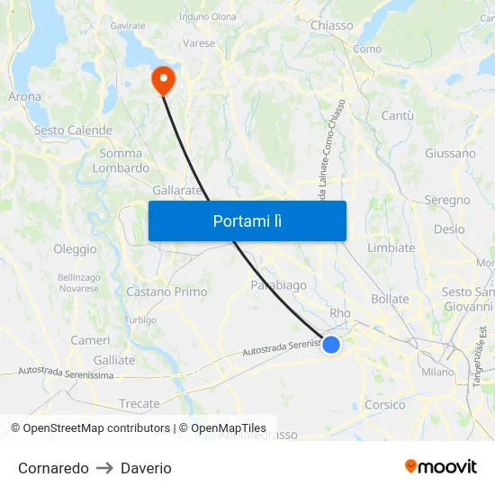 Cornaredo to Daverio map