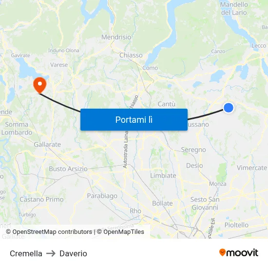 Cremella to Daverio map