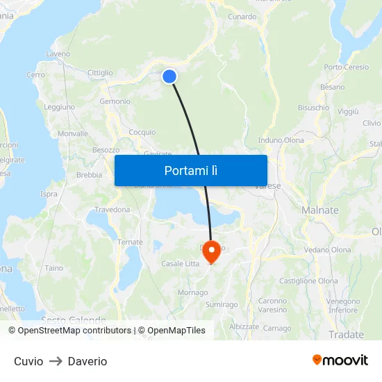 Cuvio to Daverio map