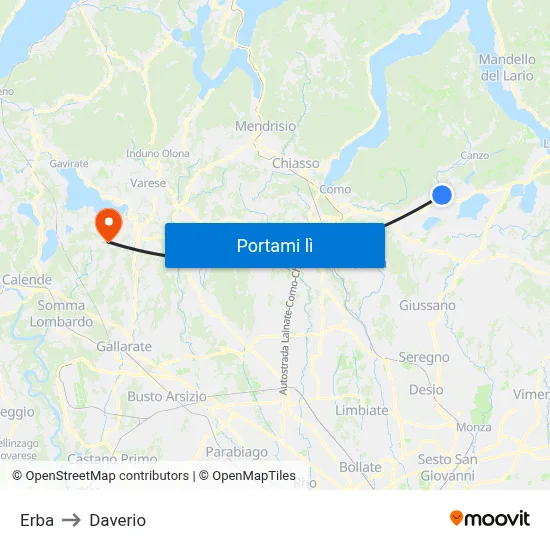 Erba to Daverio map